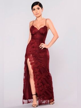 Fashion Nova Burgundy Lace Dress